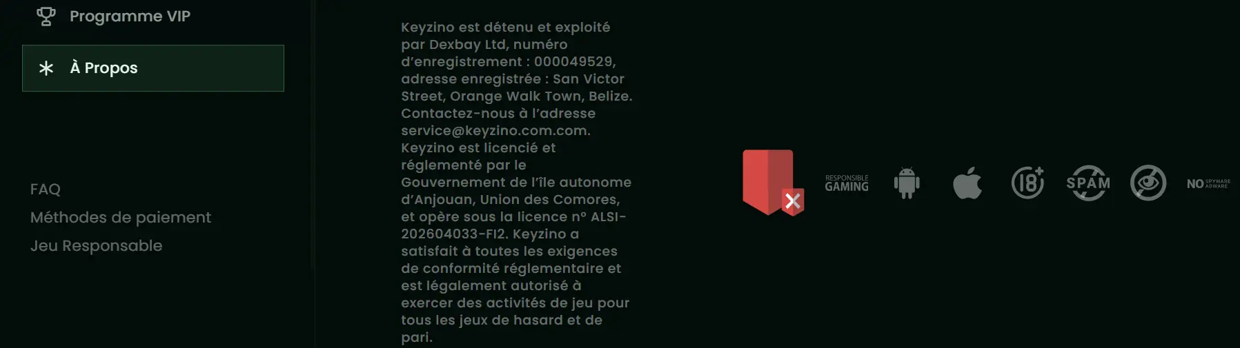 keyzino casino licence